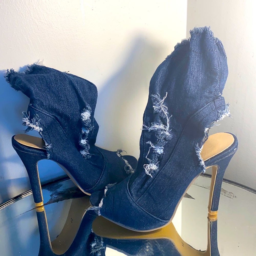 Peep toe, heel out booties.  Size 37